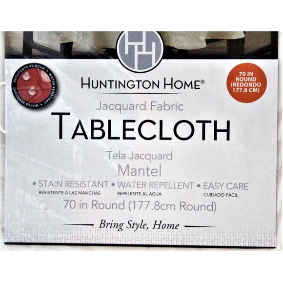 Huntington Home 70 In Round Ivory Jacquard Tablecloth Waterproof New - Picture 2 of 4